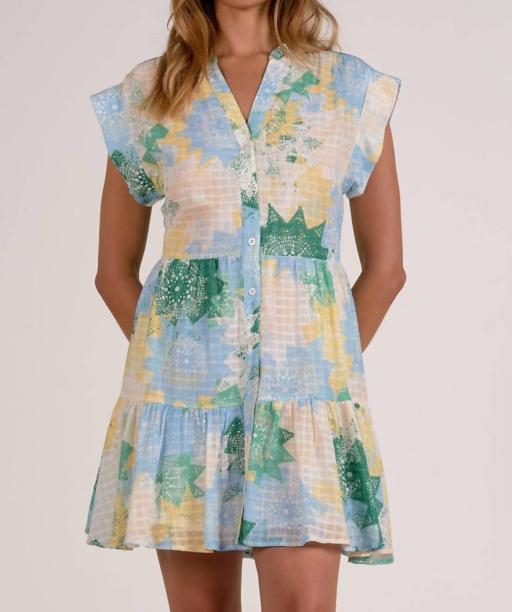 NEW ELAN cap sleeve windowpane printed dress in mint